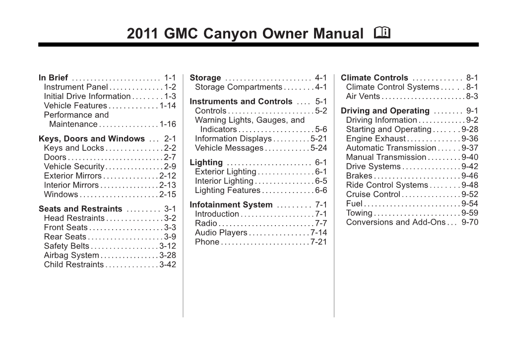 GMC Canyon Owner Manual - 2011 Black Plate (1,1)