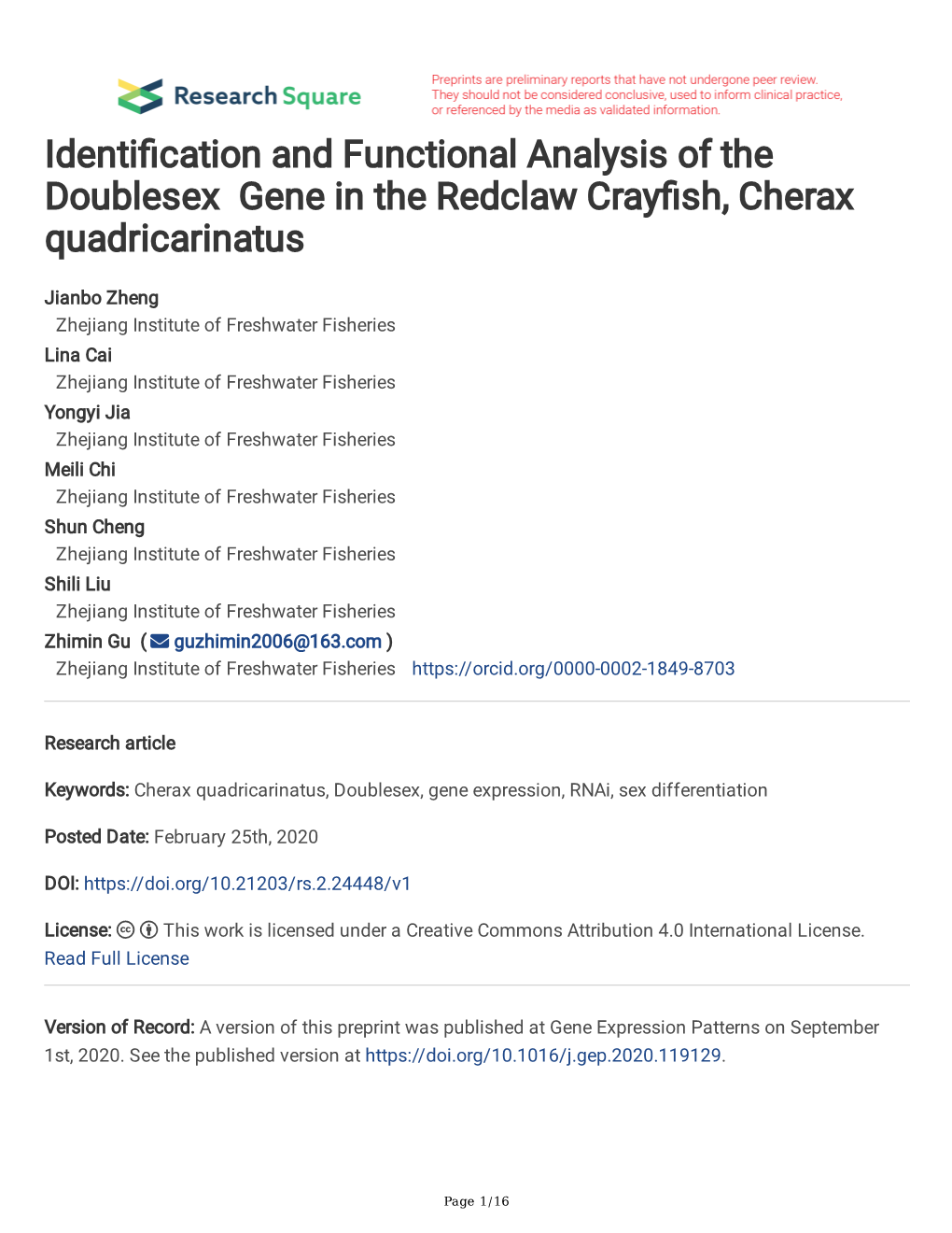 Identification and Functional Analysis of the Doublesex Gene in The