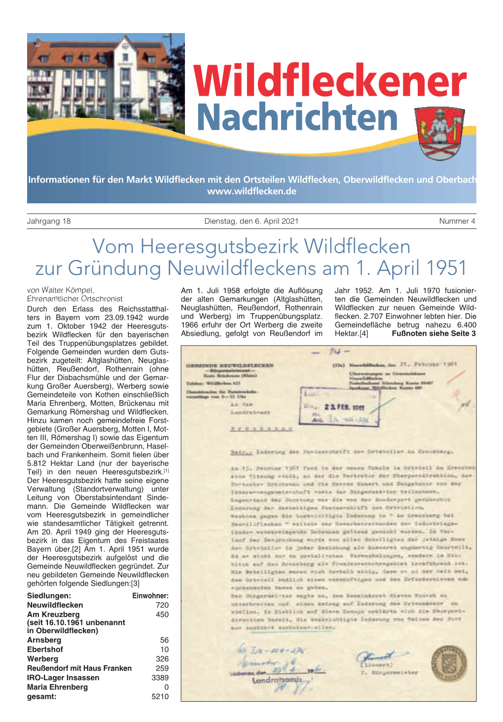 April 2021 Nummer 4 Vom Heeresgutsbezirk Wildflecken Zur Gründung Neuwildfleckens Am 1