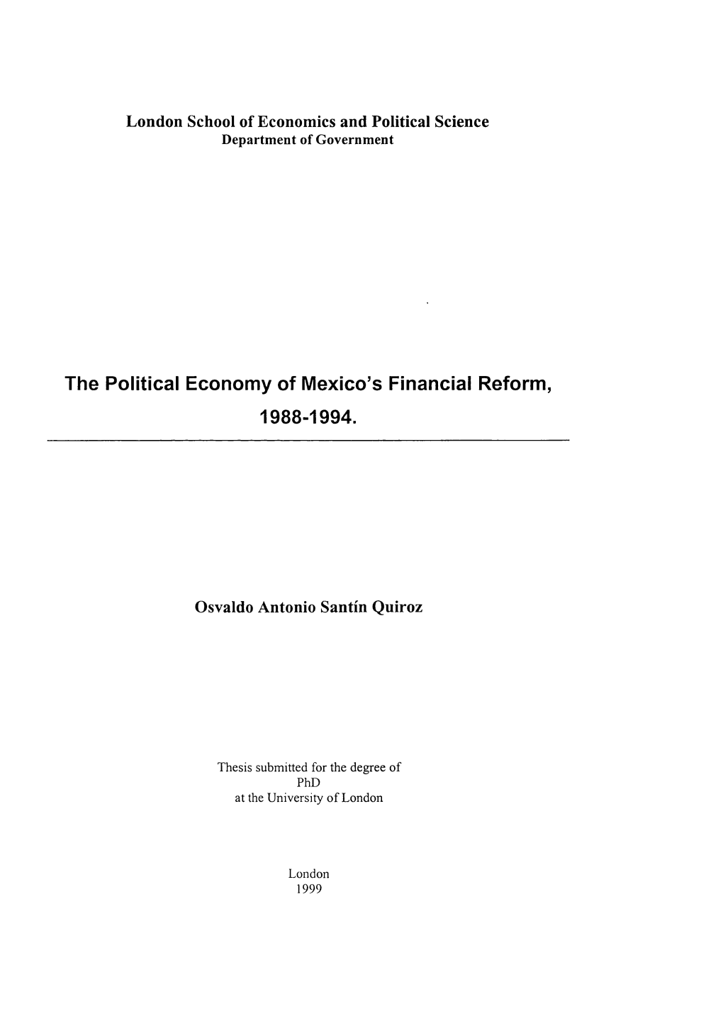 The Political Economy of Mexico's Financial Reform