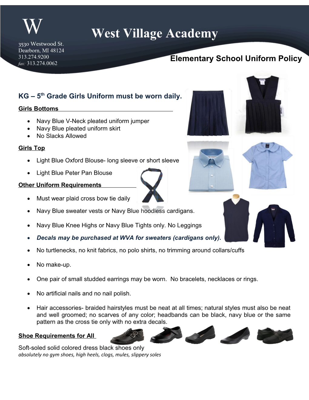 KG 5Th Grade Girls Uniform Must Be Worn Daily