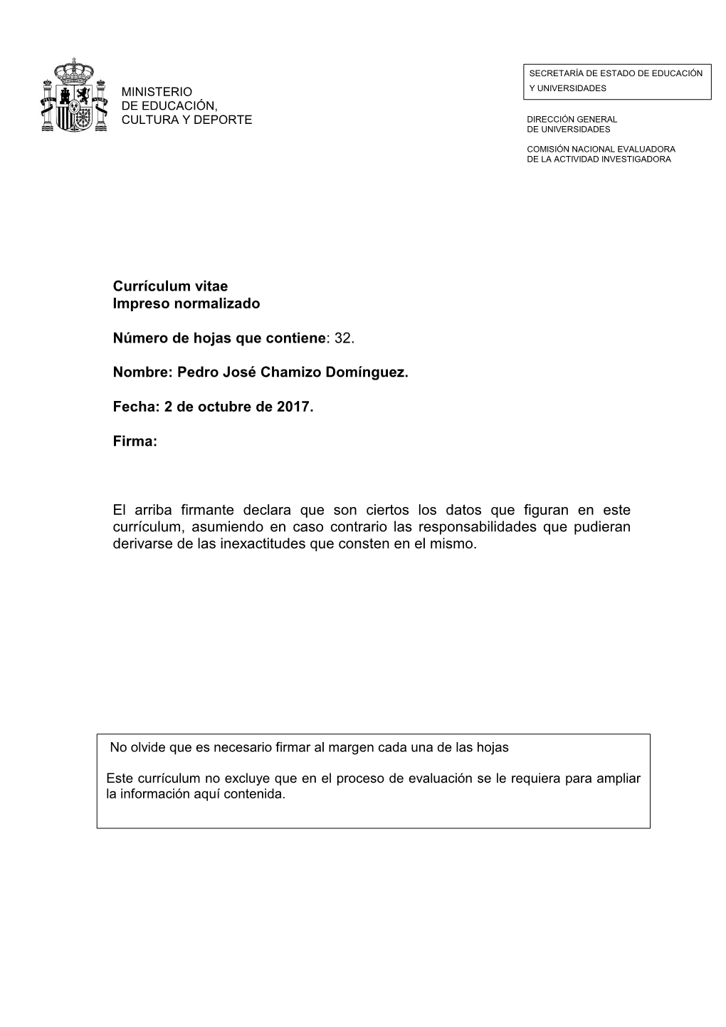 32. Nombre: Pedro José Chamizo Domínguez. Fecha: 2 De