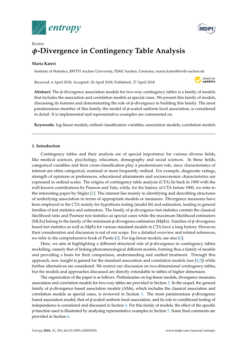 Divergence in Contingency Table Analysis