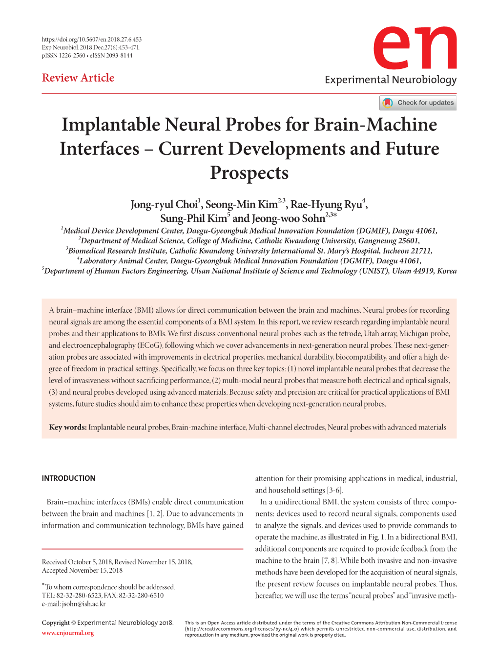 Implantable Neural Probes for Brain-Machine Interfaces – Current Developments and Future Prospects