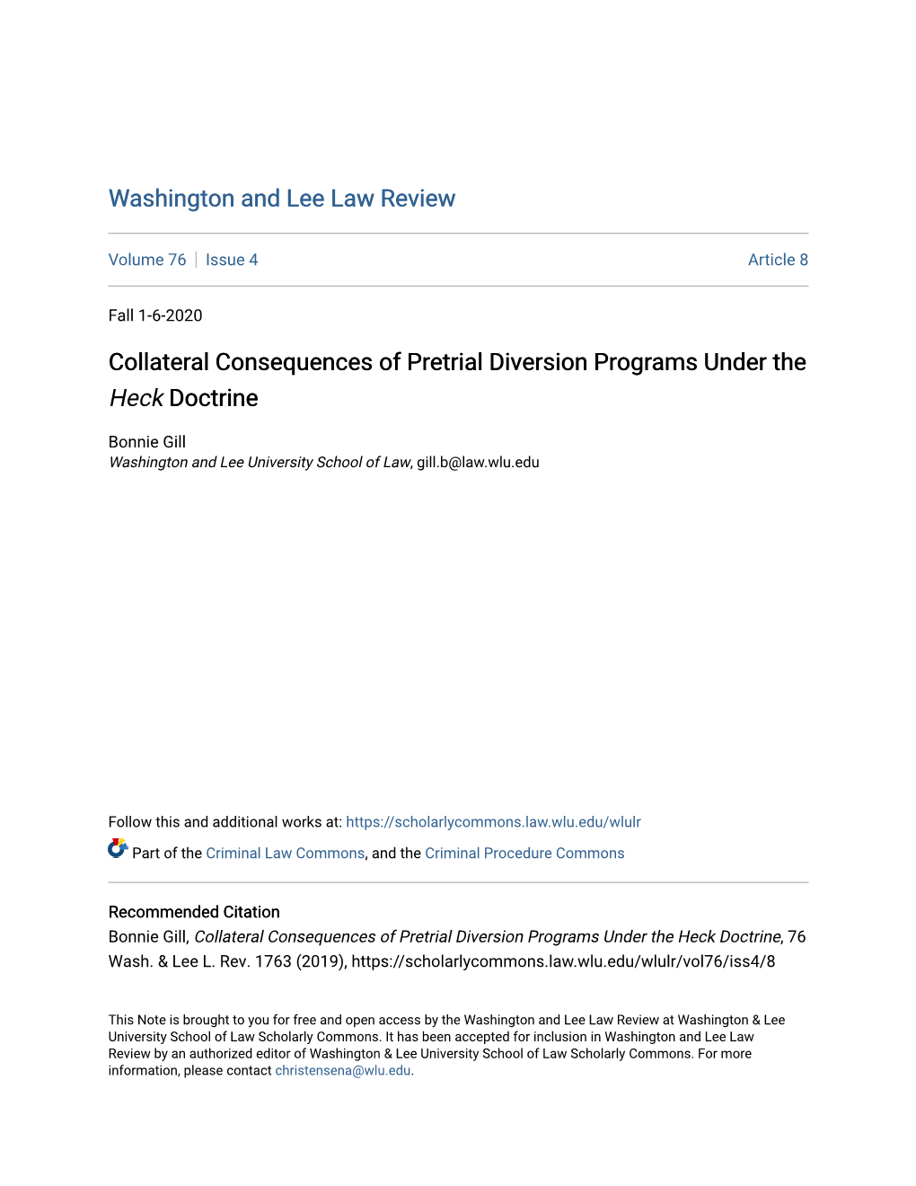Collateral Consequences of Pretrial Diversion Programs Under the &lt;Em