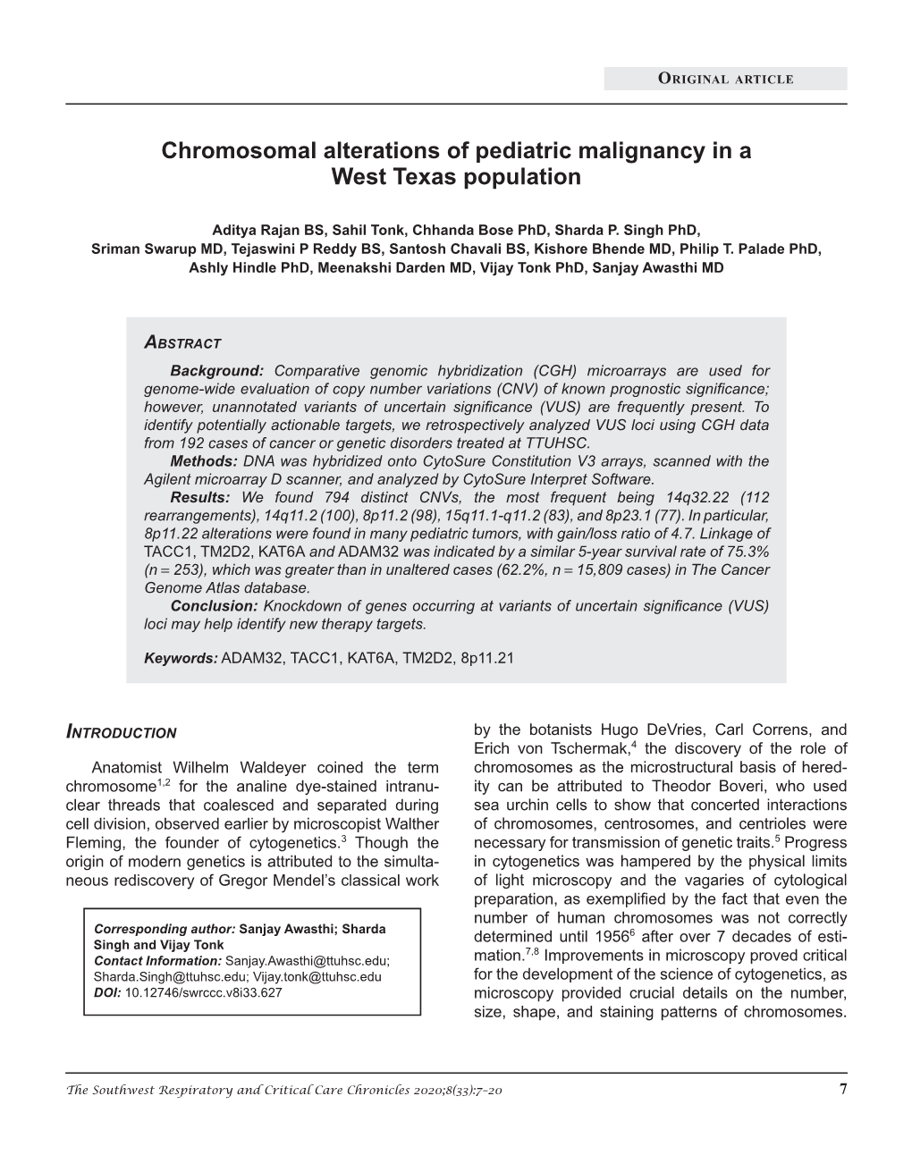 Chromosomal Alterations of Pediatric Malignancy in a West Texas Population