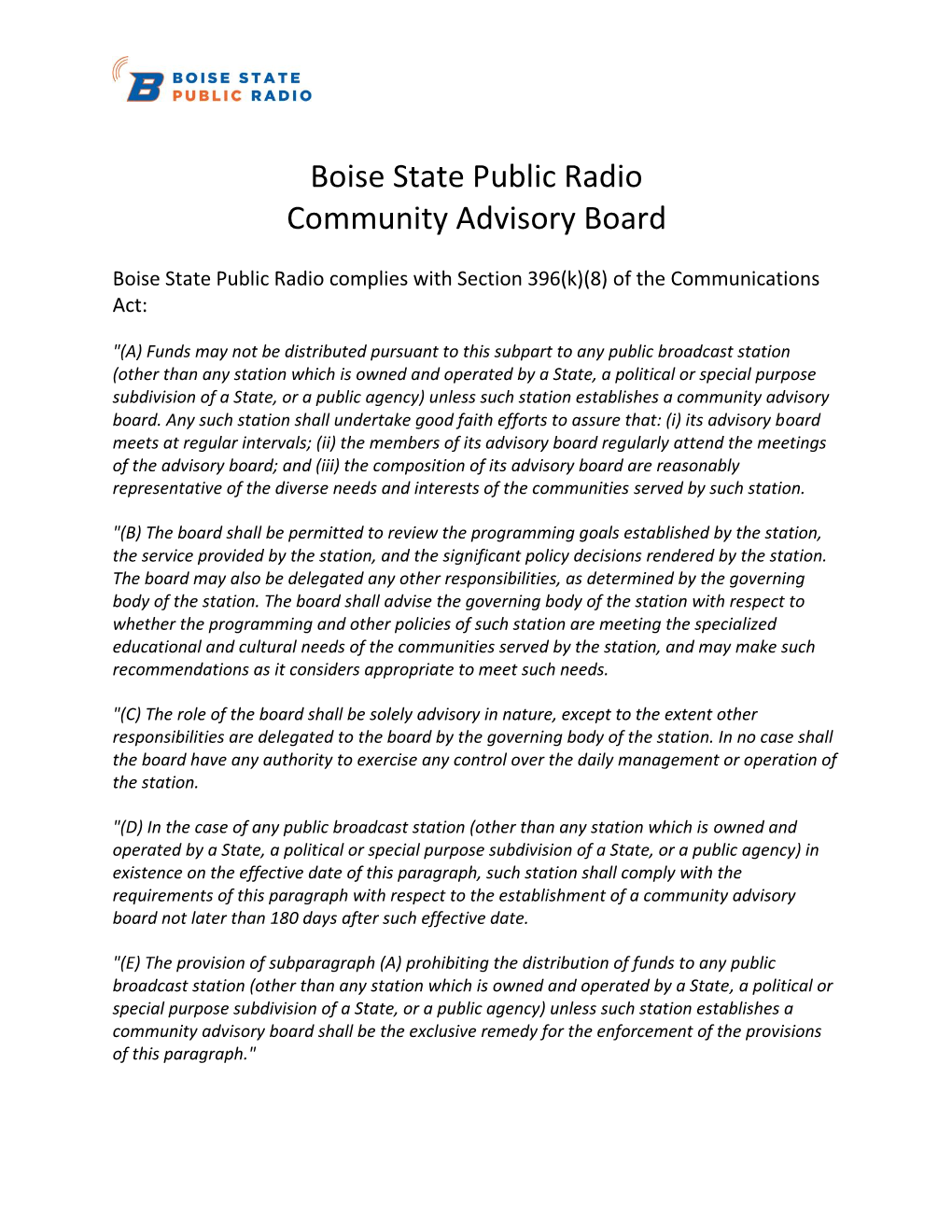 Boise State Public Radio Community Advisory Board