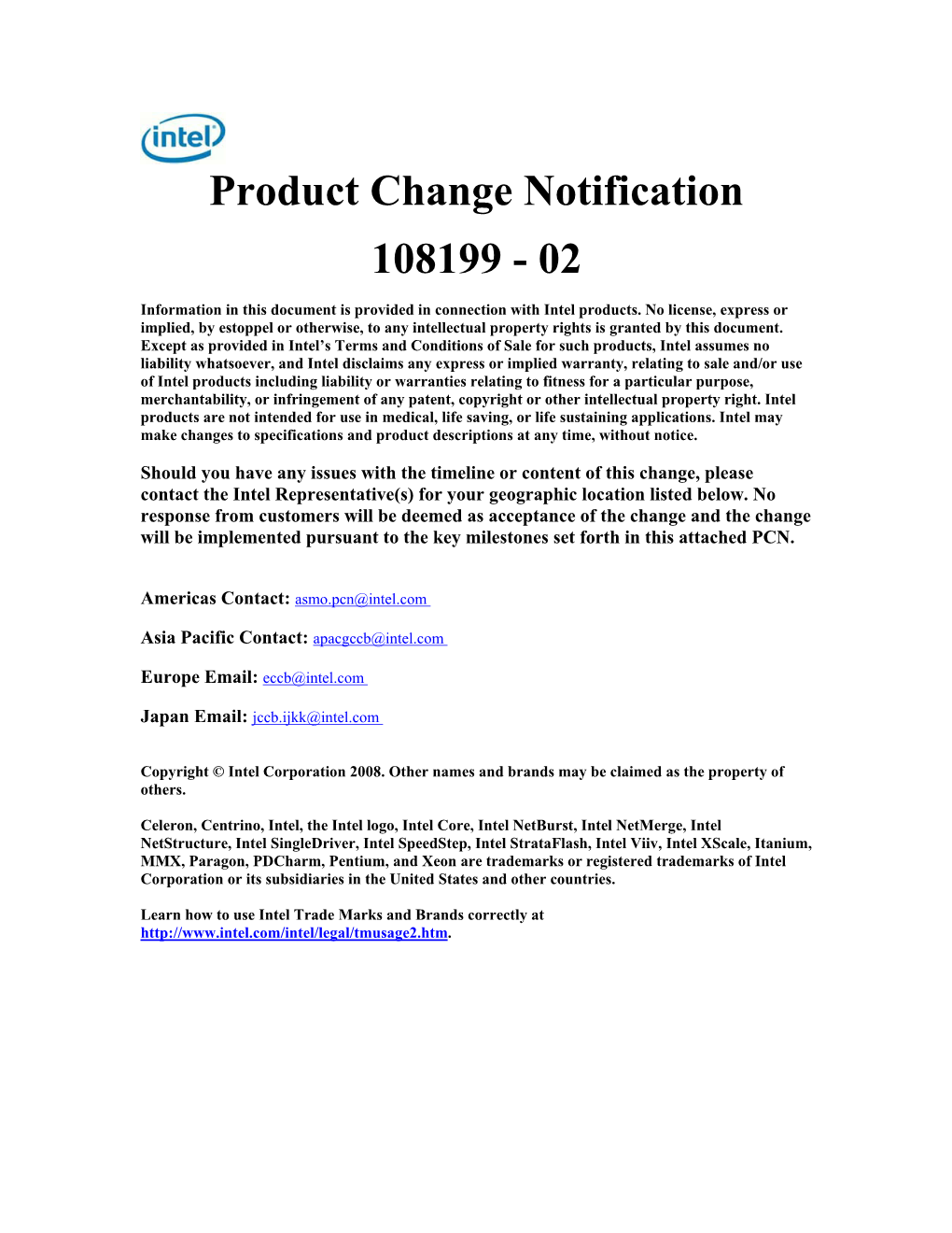 Product Change Notification 108199