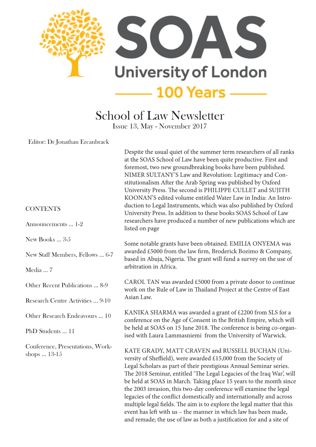 School of Law Newsletter Issue 13, May - November 2017