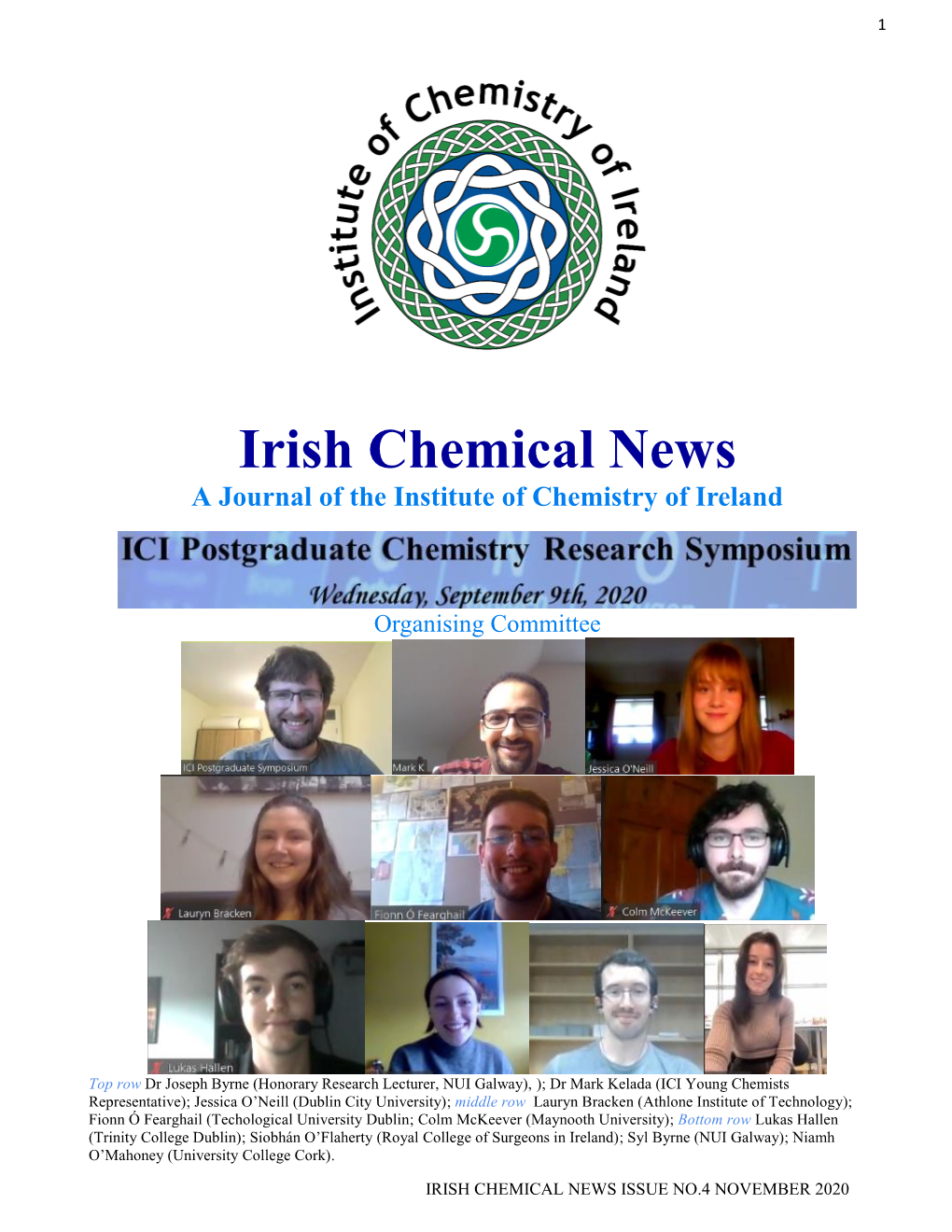 Irish Chemical News a Journal of the Institute of Chemistry of Ireland