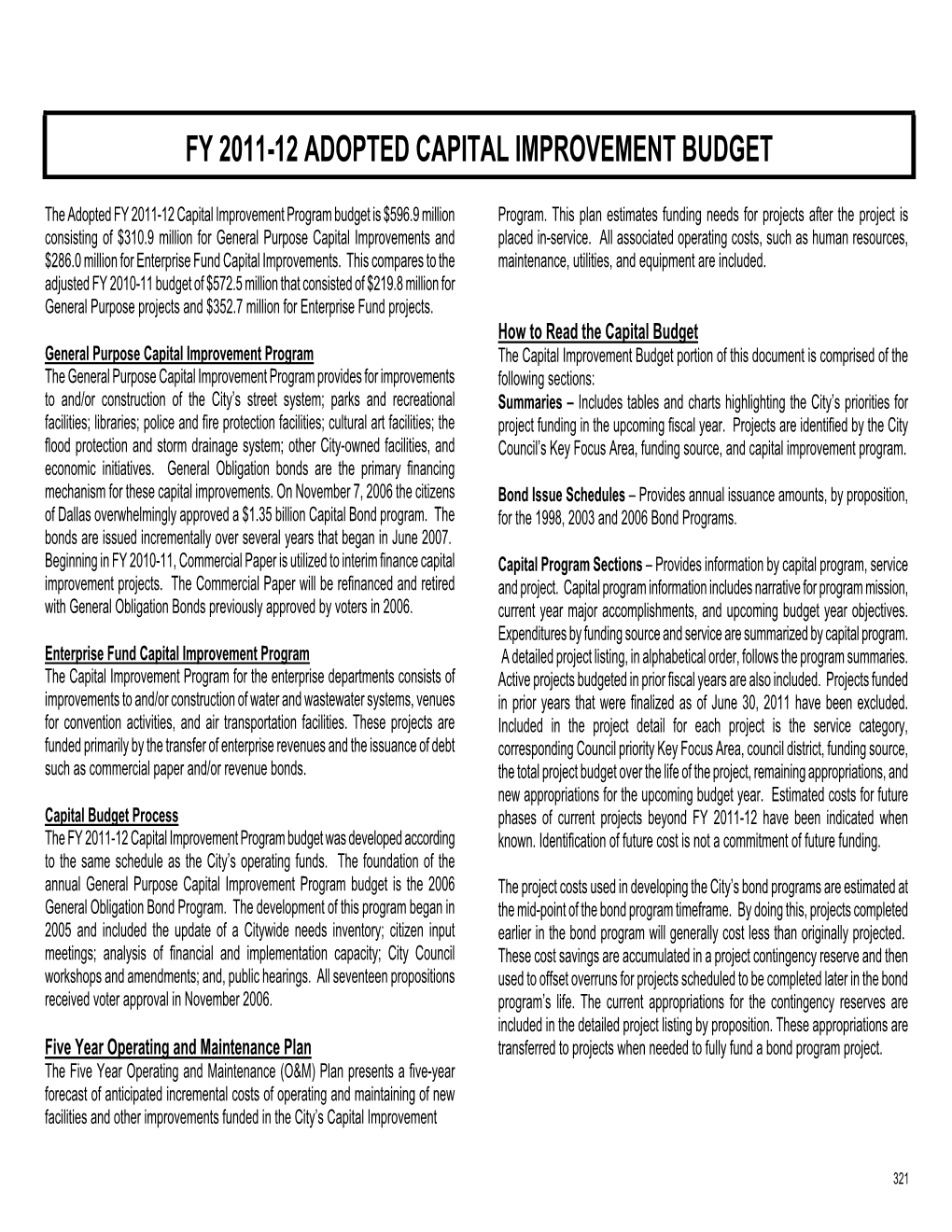 Fy 2011-12 Adopted Capital Improvement Budget