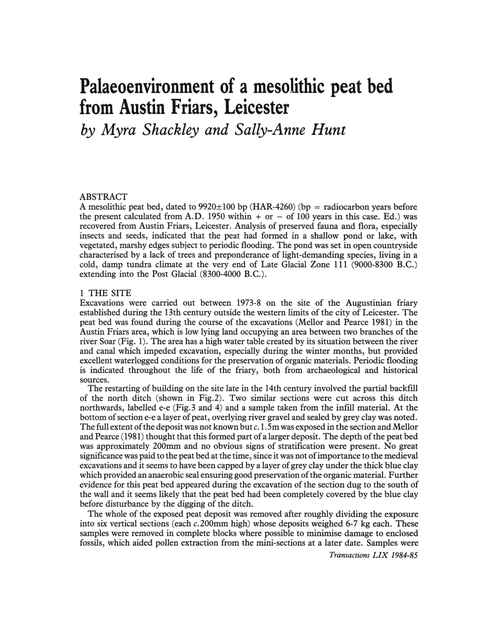 Palaeoenvironment of a Mesolithic Peat Bed from Austin Friars, Leicester by Myra Shackley and Sally-Anne Hunt