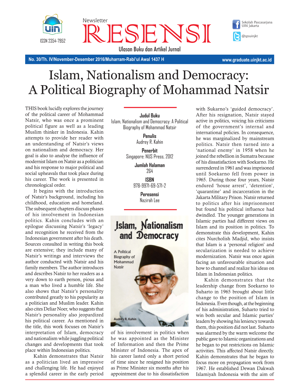 Islam, Nationalism and Democracy: a Political Biography of Mohammad Natsir