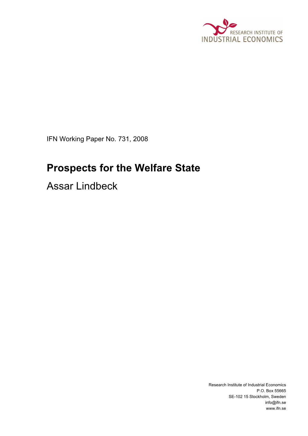 Prospects for the Welfare State Assar Lindbeck