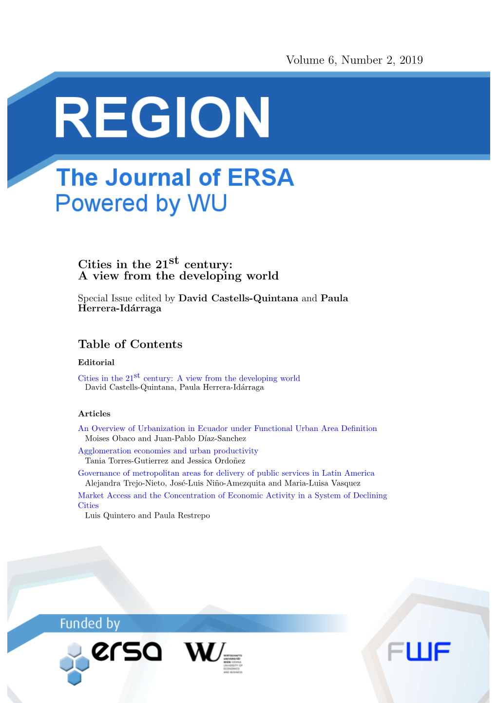 Volume 6, Number 2, 2019 Cities in the 21Stcentury: a View from The