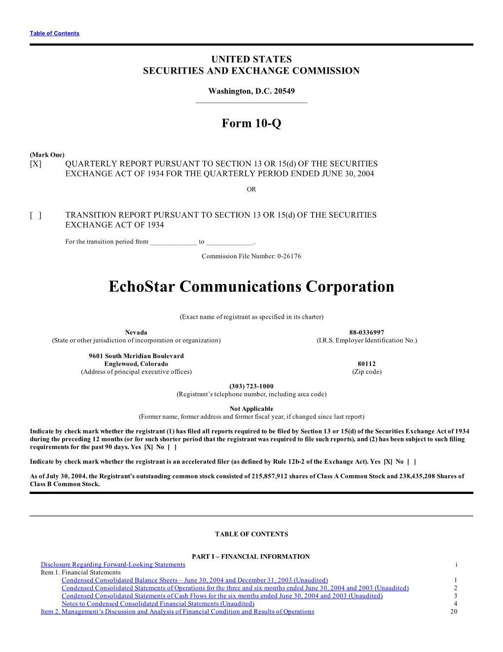 Echostar Communications Corporation