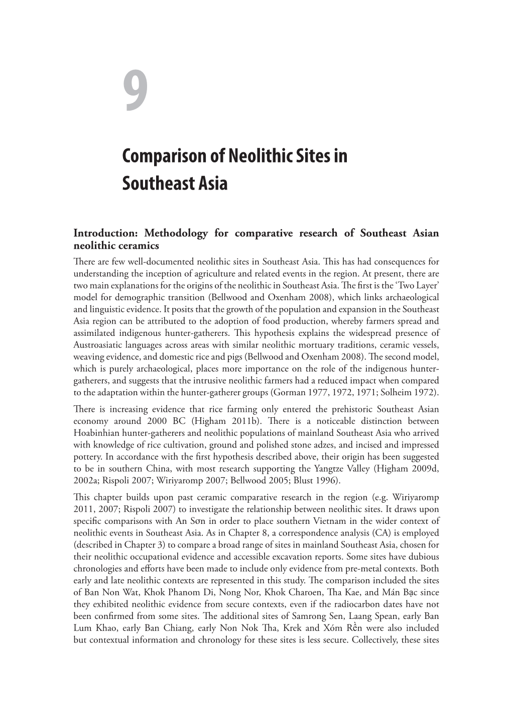 Comparison of Neolithic Sites in Southeast Asia