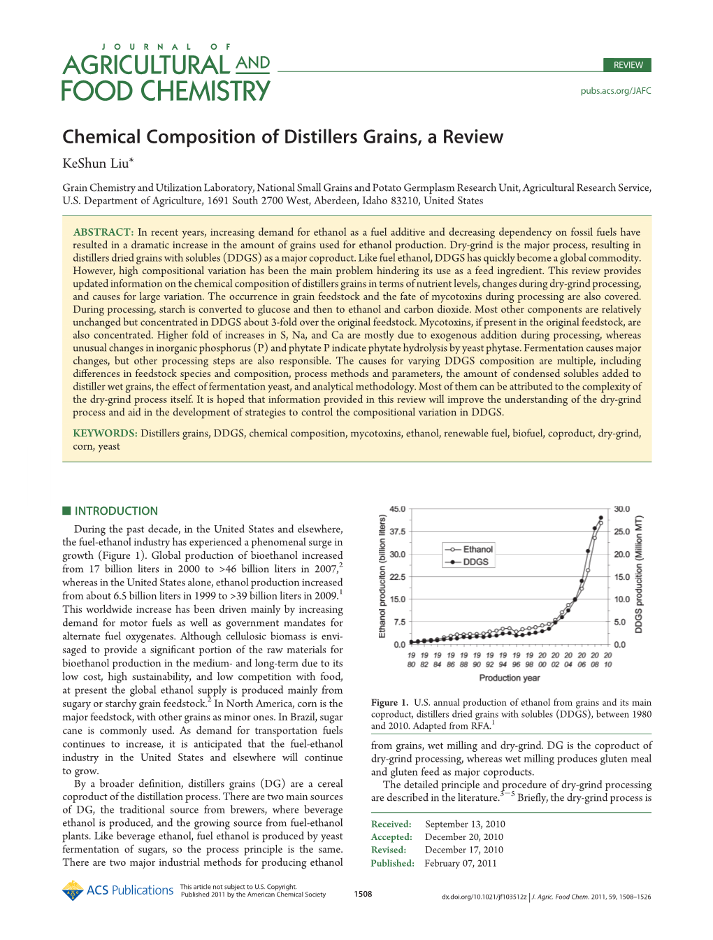 Chemical Composition of Distillers Grains, a Review Keshun Liu*