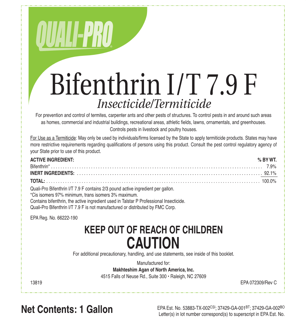 Bifenthrin I/T 7.9 F Insecticide/Termiticide for Prevention and Control of Termites, Carpenter Ants and Other Pests of Structures