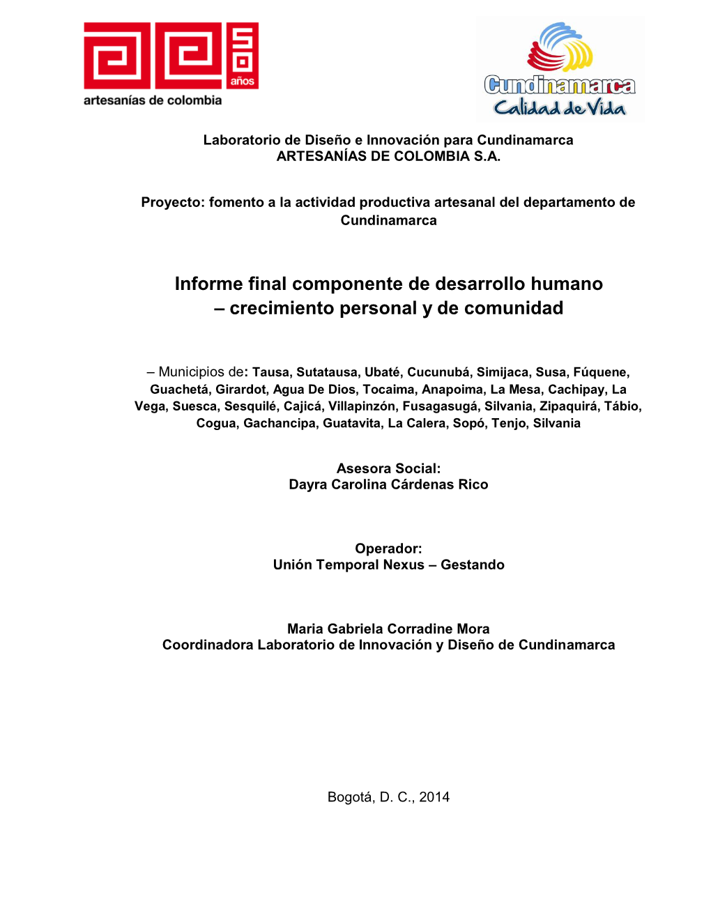 Informe Final Componente De Desarrollo Humano – Crecimiento Personal Y De Comunidad