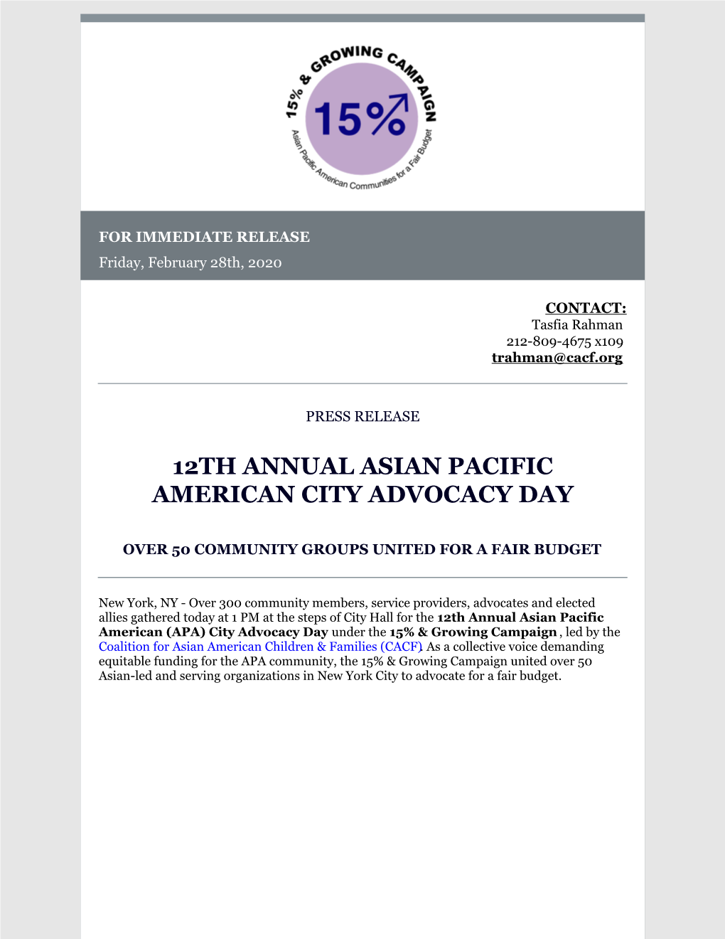 12Th Annual Asian Pacific American City Advocacy Day