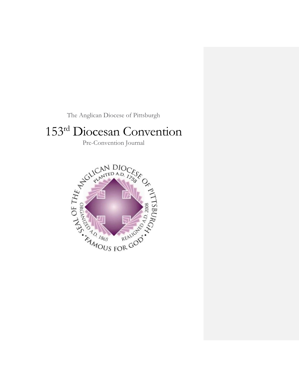 153Rd Diocesan Convention Pre-Convention Journal