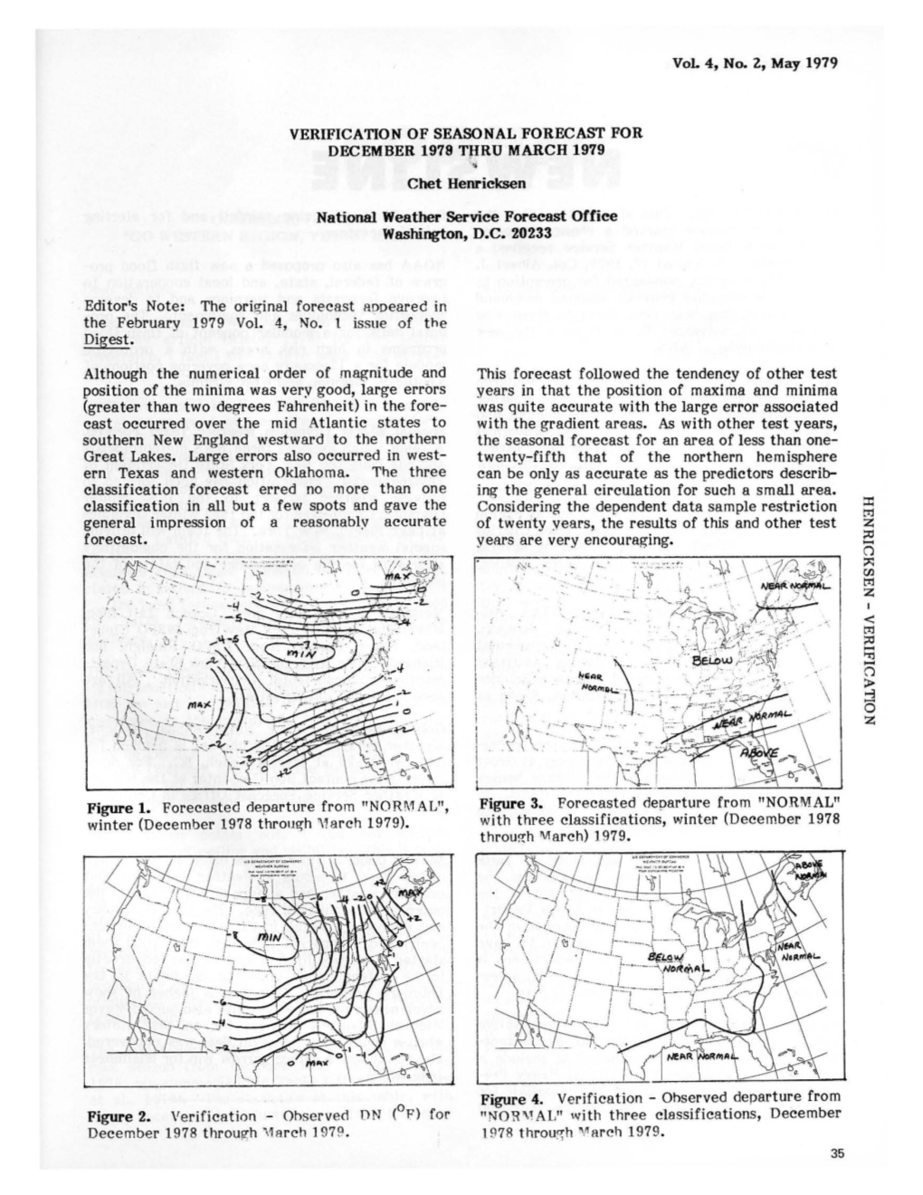 Vol 4, No. Z, May 1979 VERIFICATION of SEASONAL