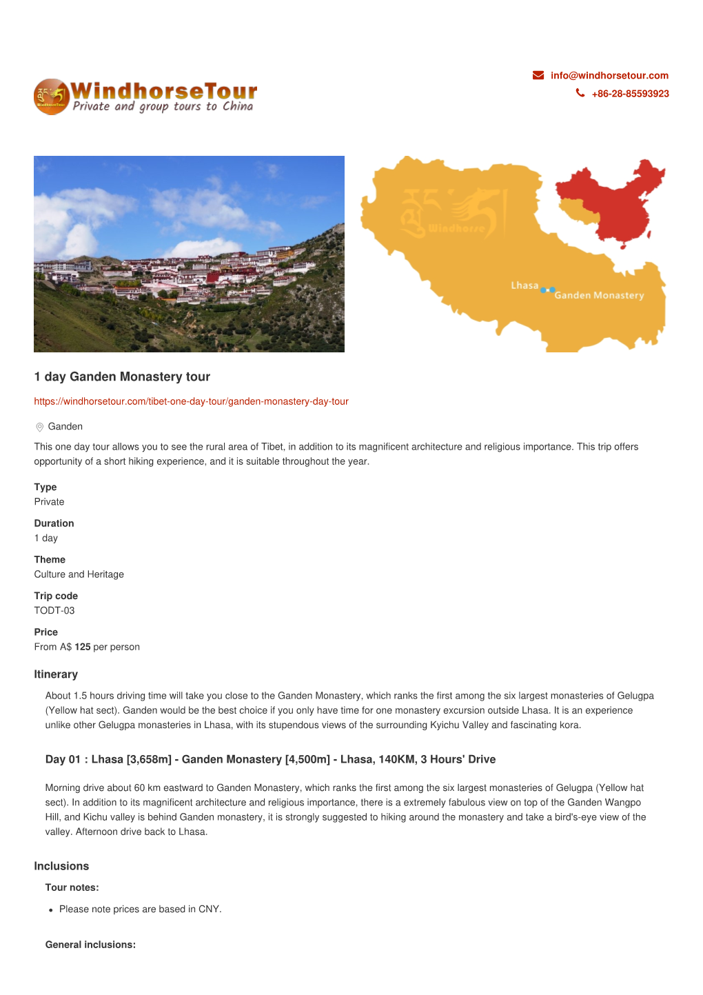 1 Day Ganden Monastery Tour