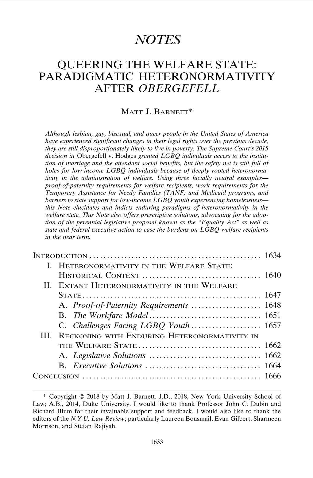 Queering the Welfare State: Paradigmatic Heteronormativity After Obergefell