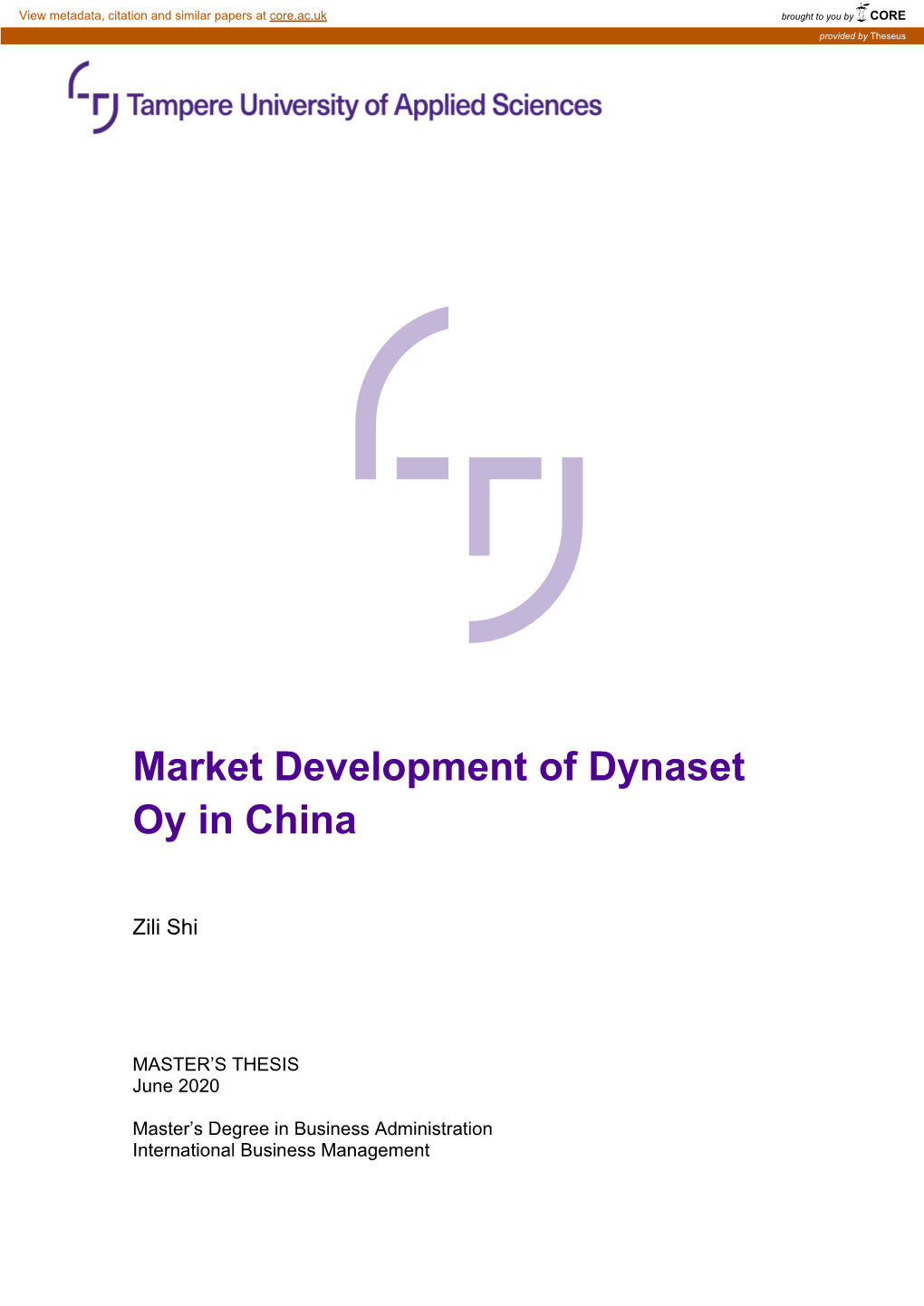 Market Development of Dynaset Oy in China