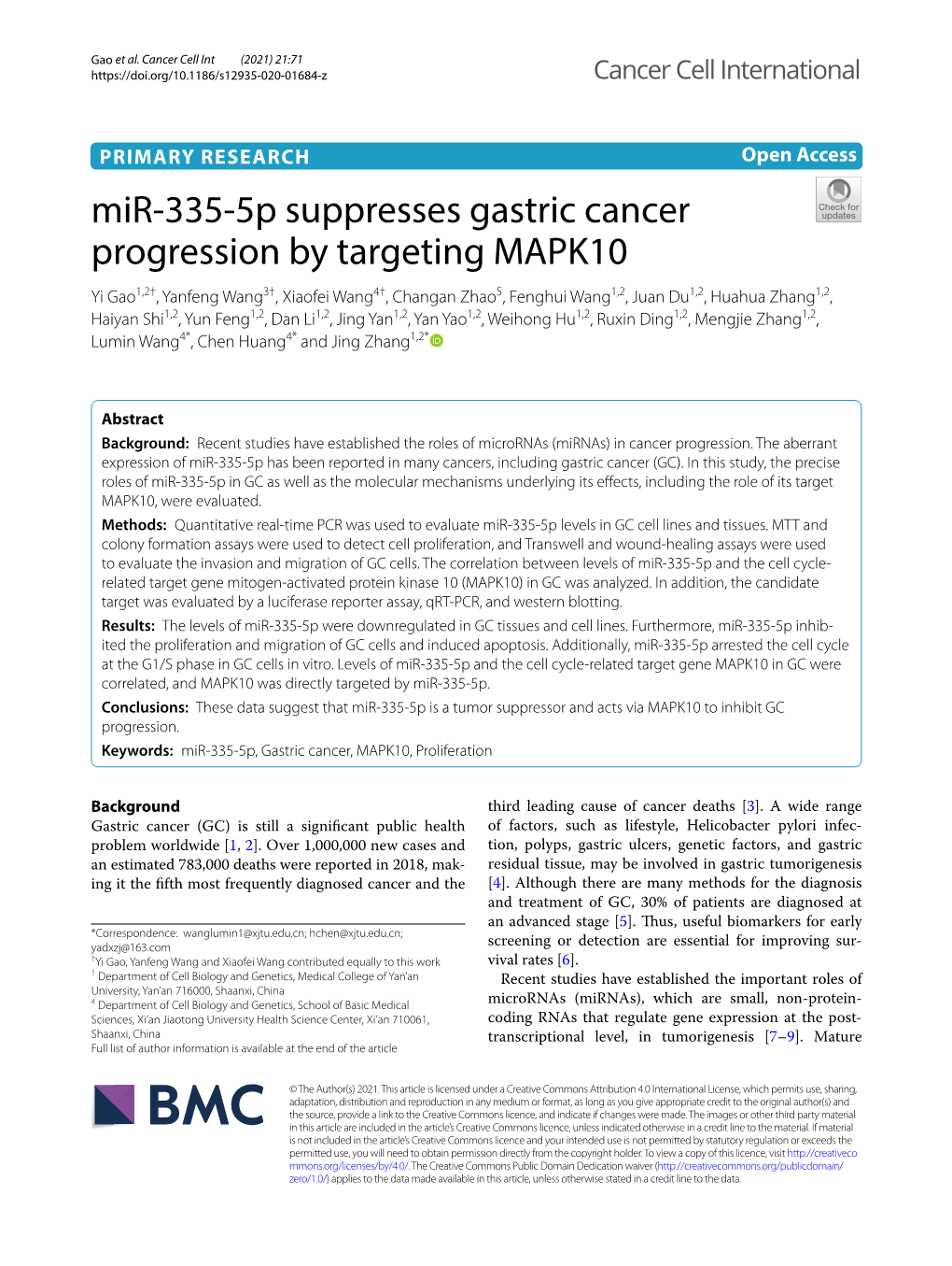 Mir-335-5P Suppresses Gastric Cancer Progression by Targeting