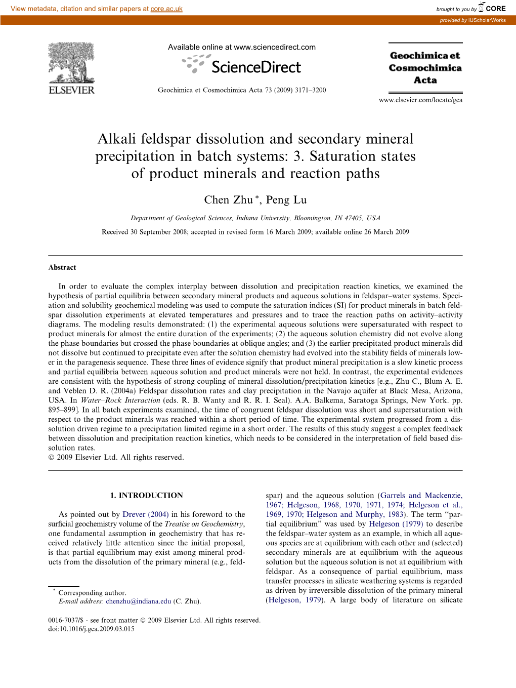 Alkali Feldspar Dissolution and Secondary Mineral Precipitation in Batch Systems: 3