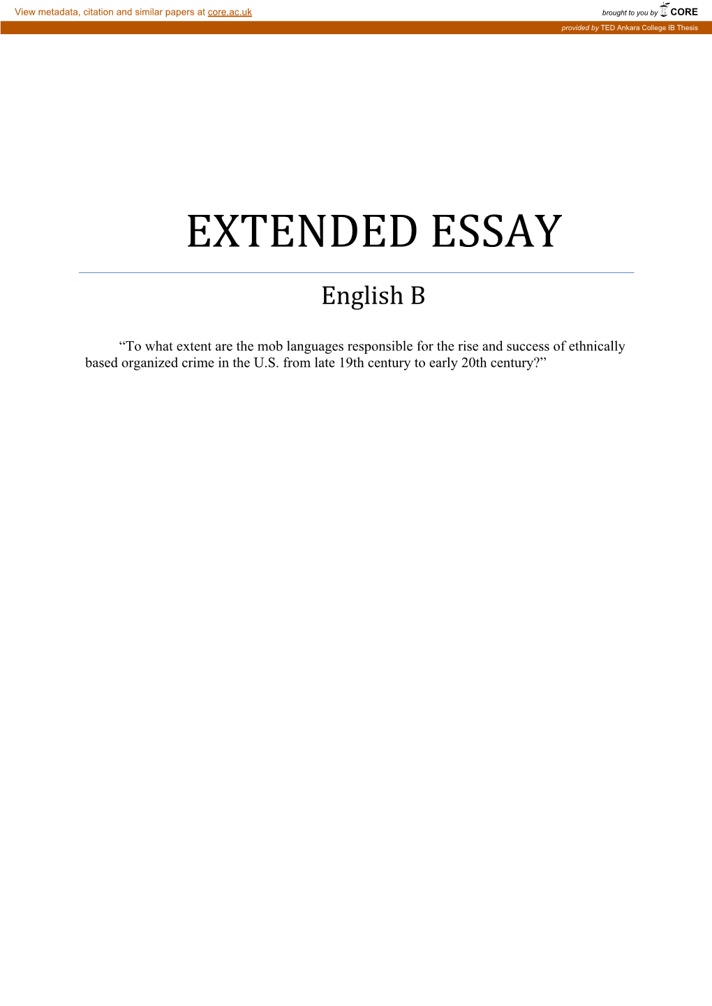 EXTENDED ESSAY English B