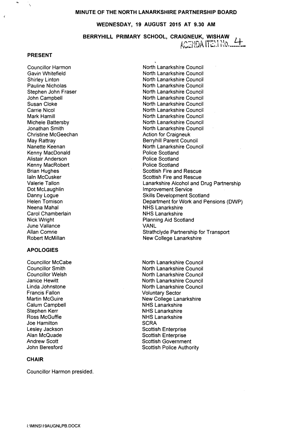 Minute of the North Lanarkshire Partnership Board