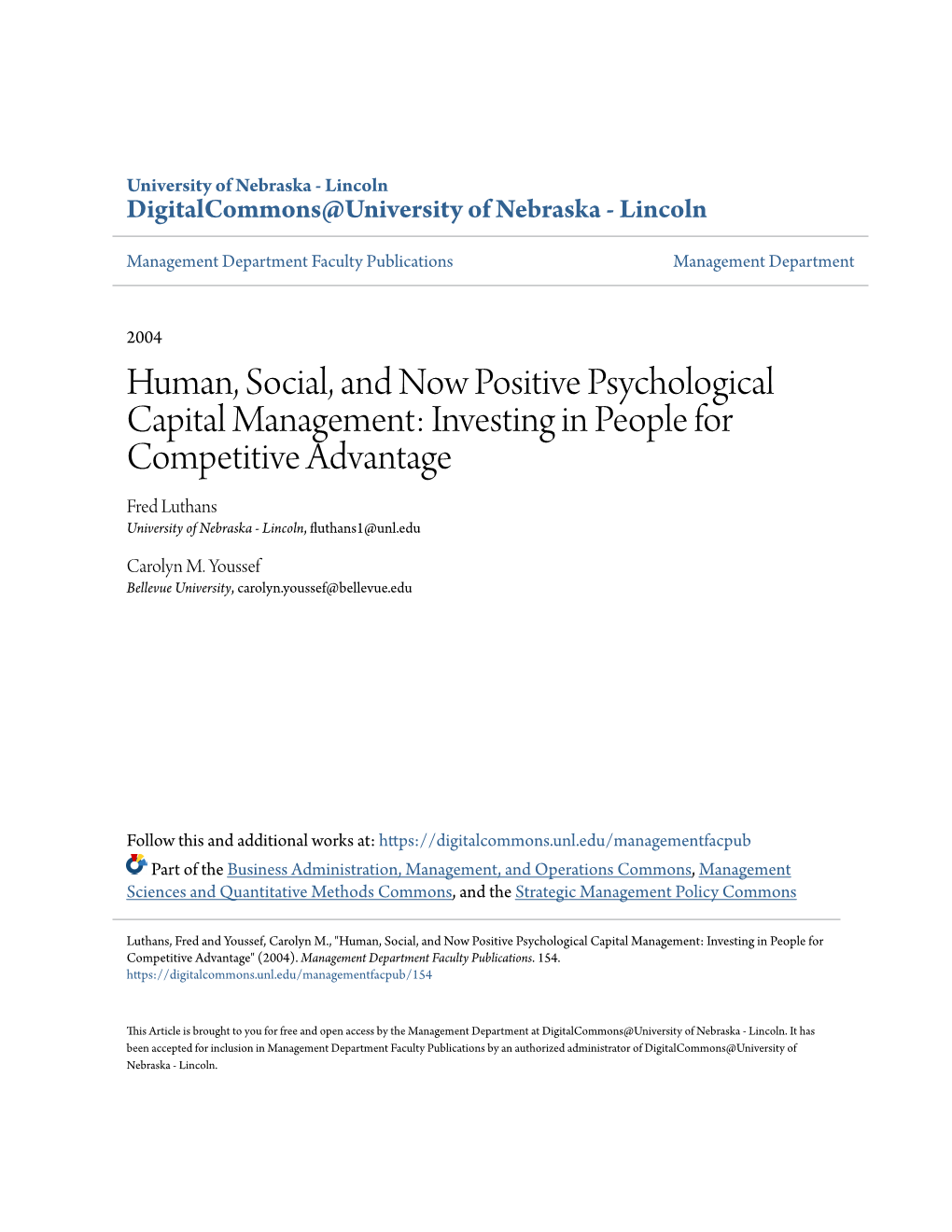 Human, Social, and Now Positive Psychological Capital Management