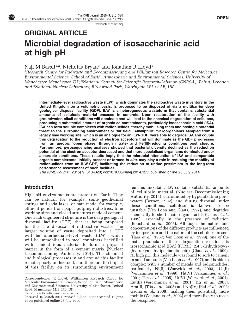 Microbial Degradation of Isosaccharinic Acid at High Ph