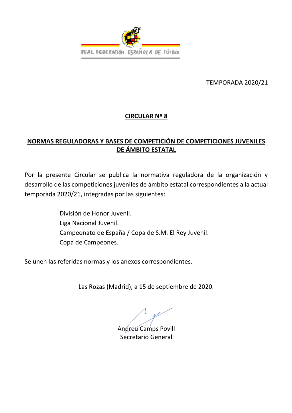 Normas Reguladoras Y Bases De Competición De Competiciones Juveniles De Ámbito Estatal