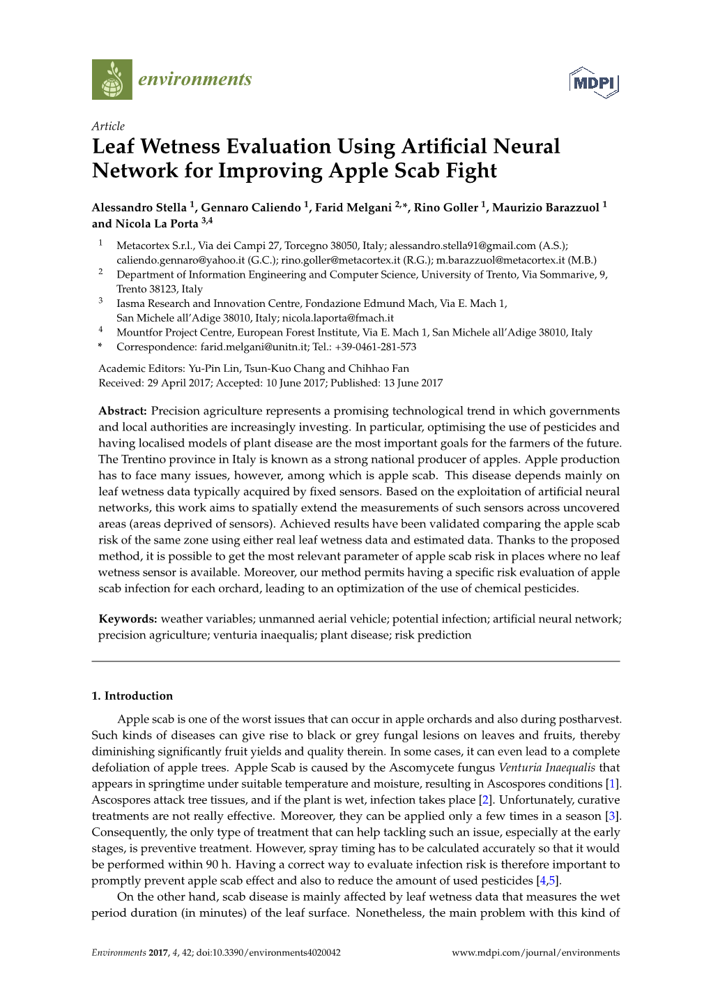 Leaf Wetness Evaluation Using Artificial Neural Network For