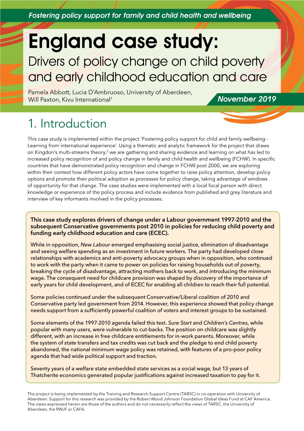 England Case Study: Drivers of Policy Change on Child Poverty and Early Childhood Education and Care