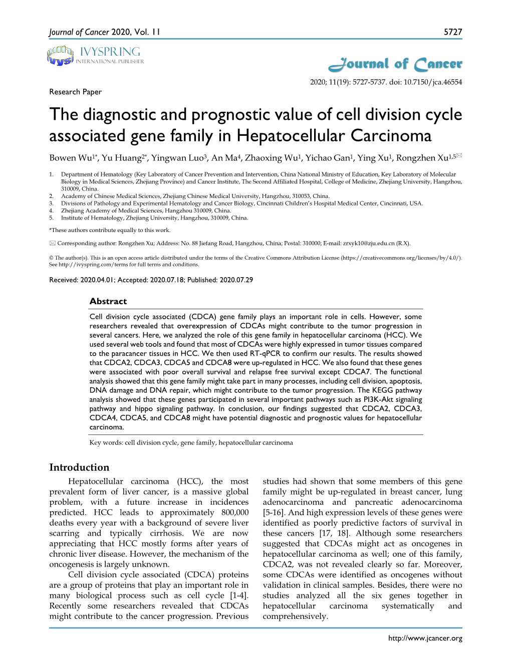 The Diagnostic and Prognostic Value of Cell Division Cycle Associated