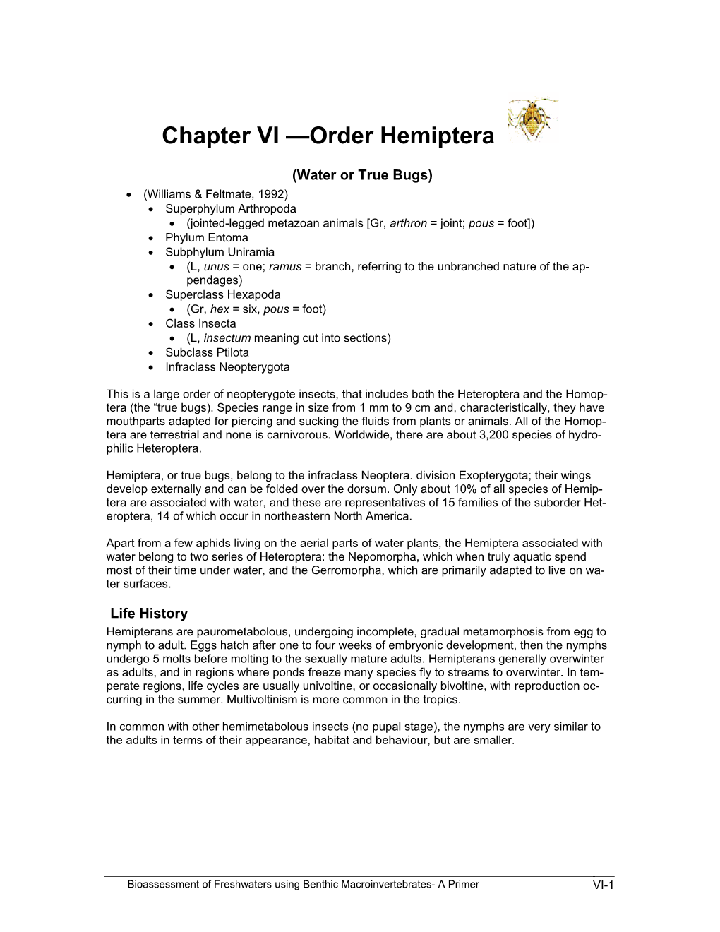 Chapter VI —Order Hemiptera