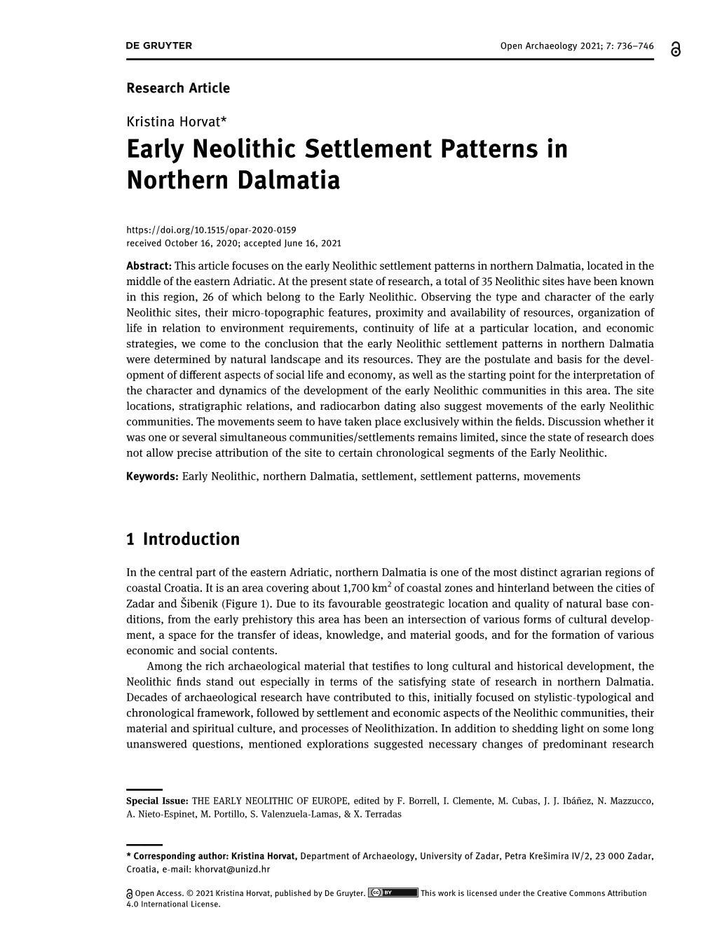 Settlement Patterns in the Early Neolithic
