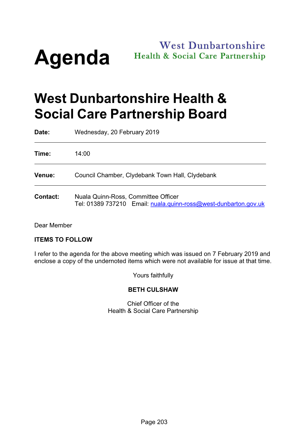 West Dunbartonshire Health & Social Care Partnership Board