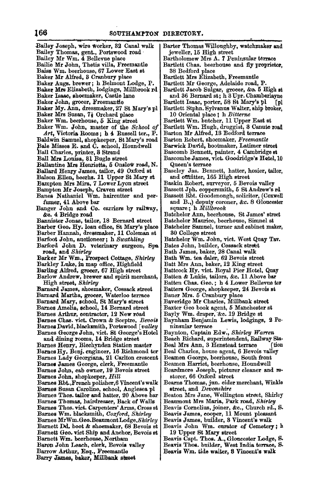 SOUTHAMPTON DIRECTORY. Ballantine Mrs Henrietta., 6 Onslow Road, N. Barnes Henry, Blechynden Station Master Barry J.Qmes, Baker