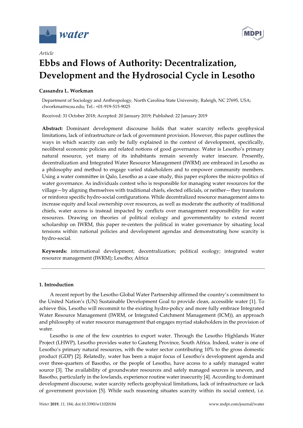 Decentralization, Development and the Hydrosocial Cycle in Lesotho