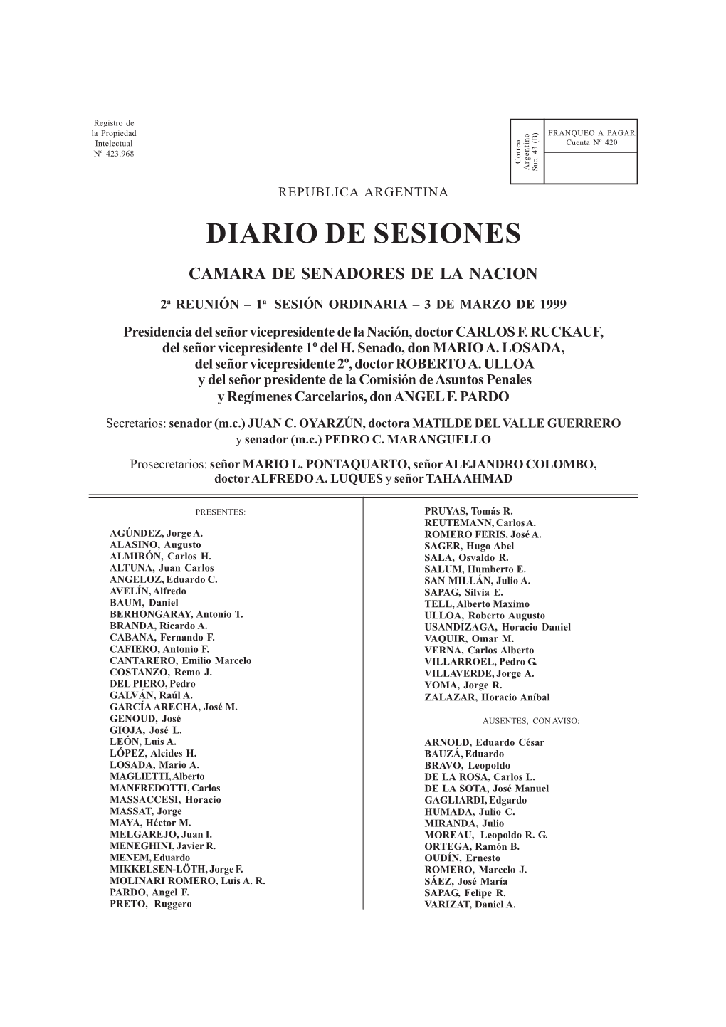 Diario De Sesiones Camara De Senadores De La Nacion