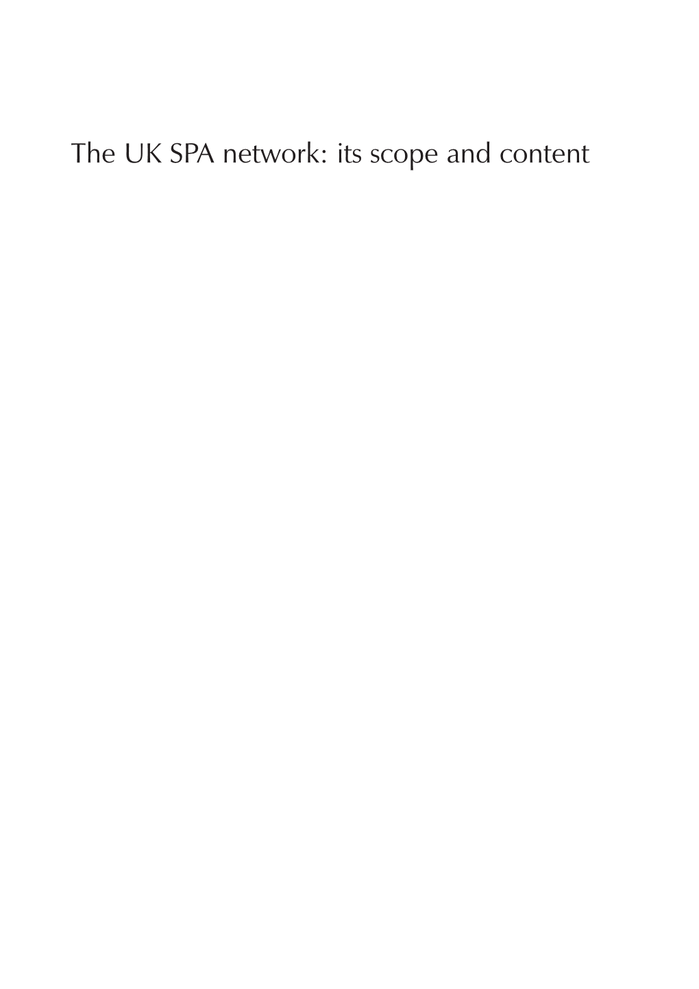 The UK SPA Network: Its Scope and Content