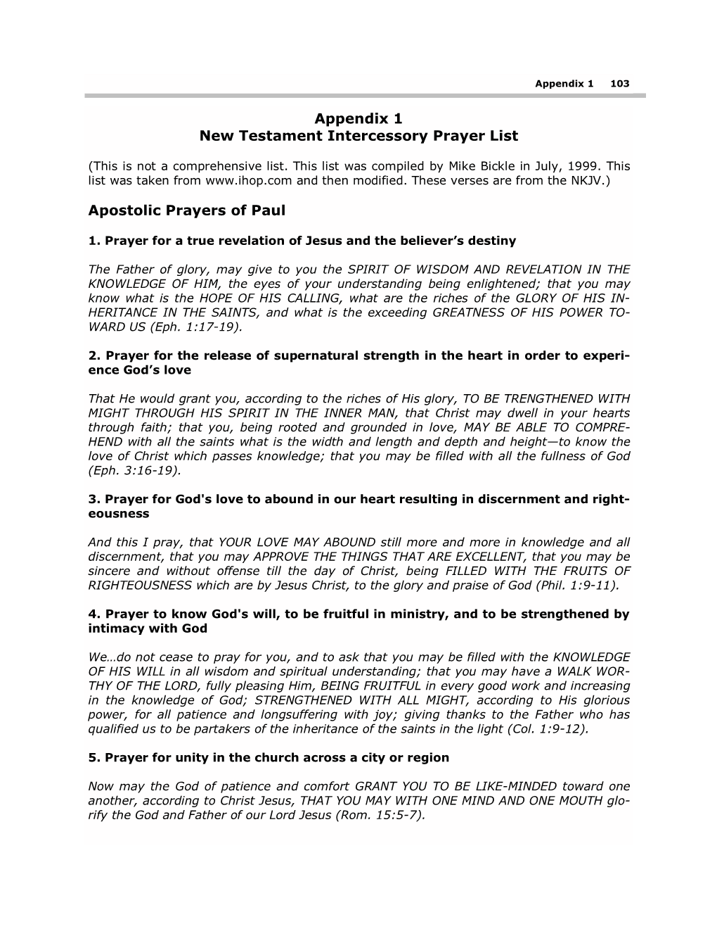 Appendix 1 New Testament Intercessory Prayer List Apostolic