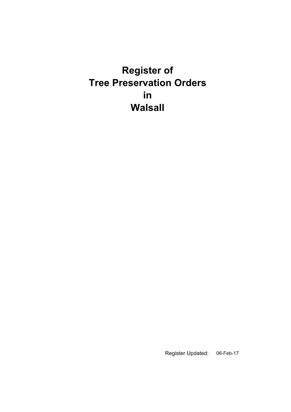 Register of Tree Preservation Orders in Walsall
