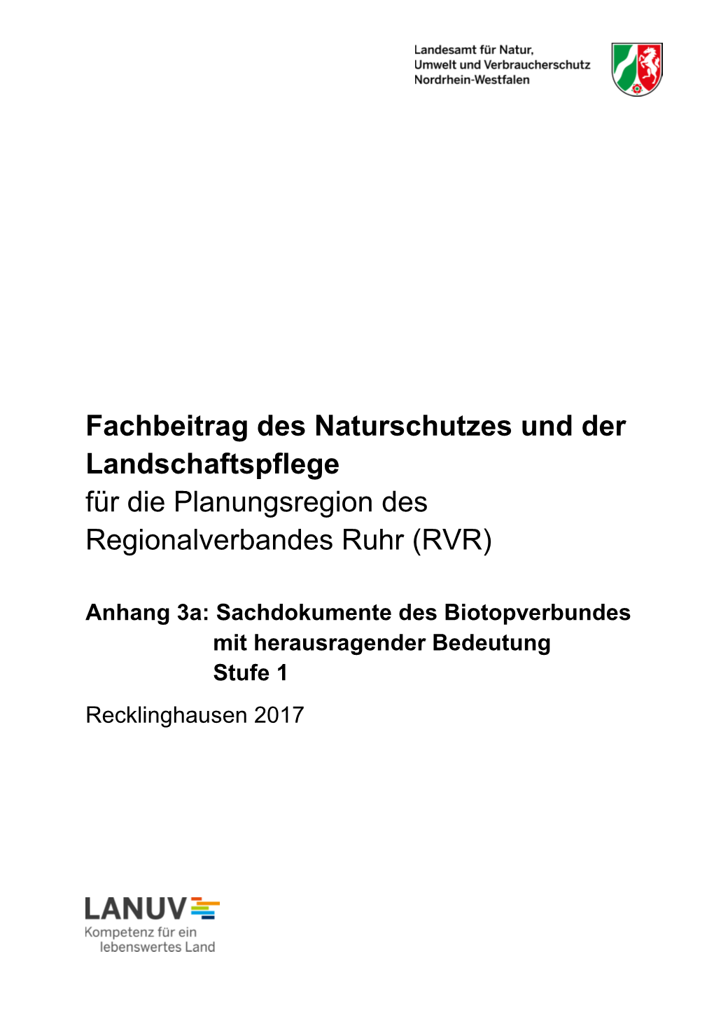 Sachdokumente Des Biotopverbundes Mit Herausragender Bedeutung Stufe 1 Recklinghausen 2017